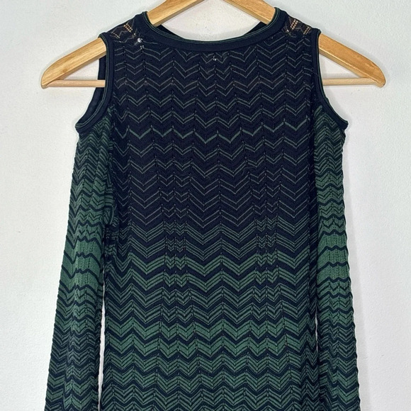 Missoni Fit & Flare Green Blue Chevron Print Open Shoulder Knit Dress Sz 2 - Picture 11 of 12